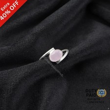 Valentines Deal Sterling Silver Oval Rose Chalcedony Stone Mother Band Boho Ring