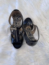 Women's Black Patent Leather High Heel Sandals Zipper Size 8 Comfortable.