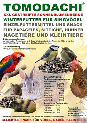TOMODACHI® Sonnenblumenkerne extragroß Vogelfutter Winterfutter Singvögel Vogelsnack 10kg