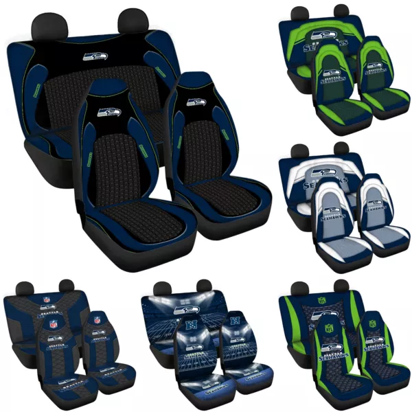 Seattle Seahawks 3PCS Car Seat Cover Universal Front Rear Protector Full Set