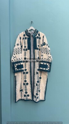 Indian Vintage Suzani Print Cotton Velvet Long Kimono Jacket Robe Boho Handmade