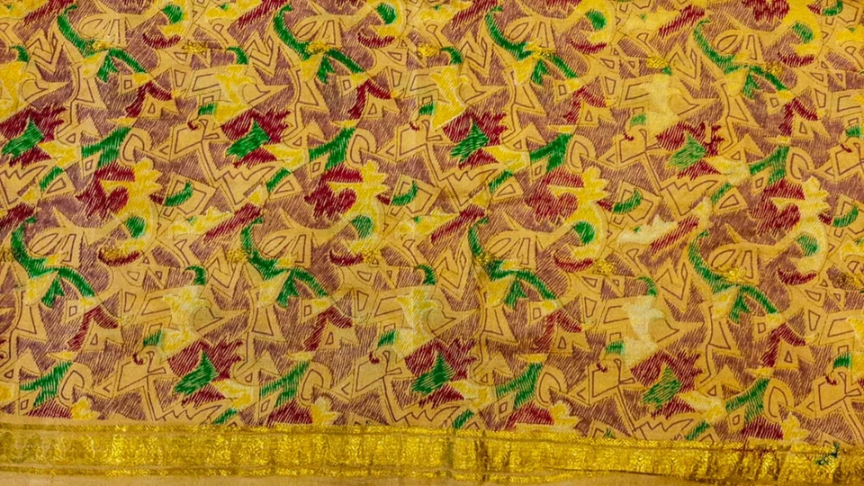 Pure Silk Fabric By The Yard  Making Cloth Collage Vintage Material PSF1479 - Image 2 of 4