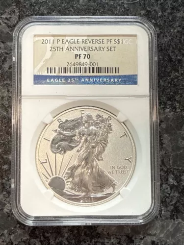 2011 P REVERSE PROOF SILVER EAGLE NGC PF70 FROM 25TH ANNIVERSARY SET
