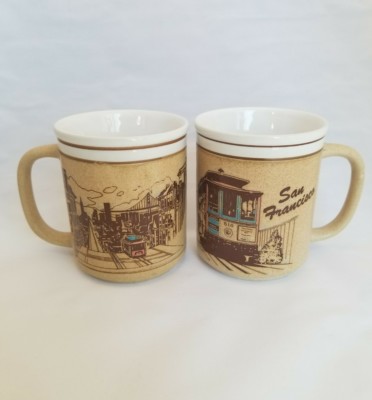 San Francisco Mugs Trolley Skyline Coffee Tea Pair Collectible 1980 Vtg Mico