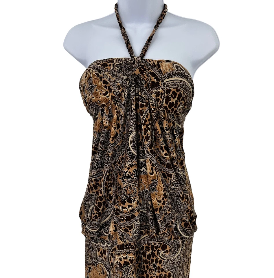 Vestido halter vintage años 90 Y2K para mujer talla M cachemira animal estampado mixto Foto 3 de 4