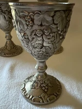 Vintage Set of 3 Corbell & Co Silver Plate Cordial Goblets Vines Grapes Cherubs