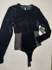 NEW Liz  Sara Black Soft Mesh Side Panels Leotard Size M Polyester Dance Suit