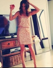 Alice + Olivia Womens Rose Gold Sequin Strapless Cocktail Dress Size Large $495