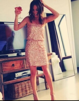 alice and olivia rose gold dress Strapless Sequined Maxi Dress