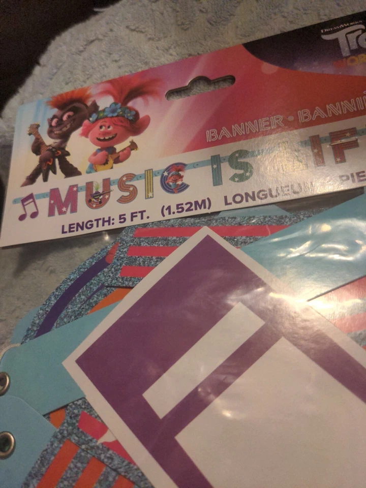 Banner de fiesta Trolls World Tour (5 pies) ~ suministros de fiesta de cumpleaños para niñas nuevo Foto 2 de 3