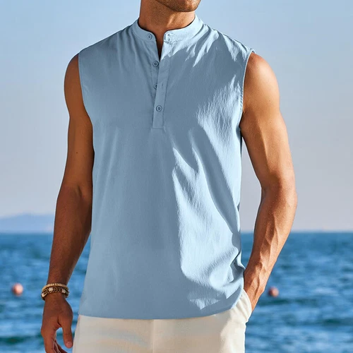 Camiseta sin mangas sin mangas de color liso para hombre Camiseta informal Chaleco de playa Camiseta - Imagen 5 de 27