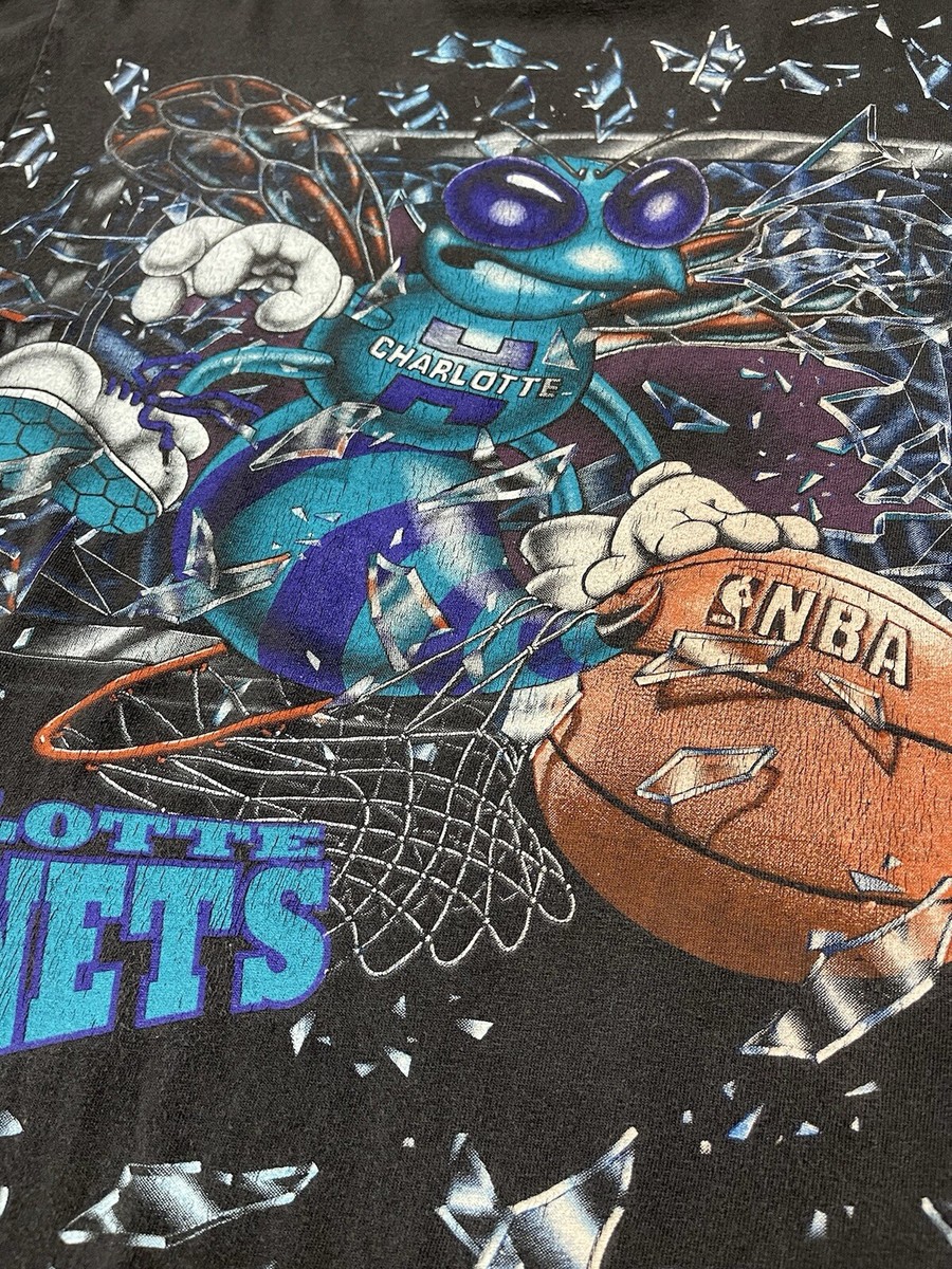Vintage 1992 Charlotte Hornets SHATTERED BACKBOARD Glass AOP T
