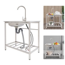 Kitchen Sink Rectangular Kitchen Sink Freestanding Sink w/Faucet Stainless Steel