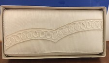 Vintage White Beaded SATIN Clutch Handbag La Regale Ltd. Handmade 1970  s 9" x 5  