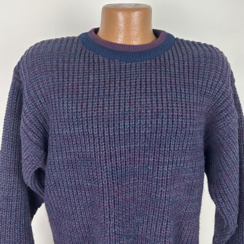 Maglione vintage anni 90 a costine M maglia acrilica girocollo erica viola blu navy - Foto 2 di 14