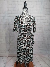Chaps women's 3/4 sleeves geometric print dress size small faux wrap back tie b7