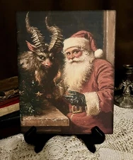 Krampus & Santa, Creepy Christmas Vintage Style Handcrafted Plaque / Sign