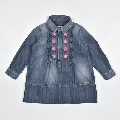 DSQUARED2 Baby Girls Kids Denim Jeans Shirt Dress Unlined Long Sleeve Blue 18 M