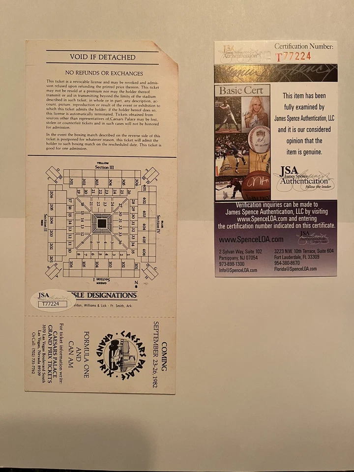 Boleto firmado por el campeonato de peso pesado Holmes Cooney Mills Lane JSA 6-12-1982 Foto 2 de 4