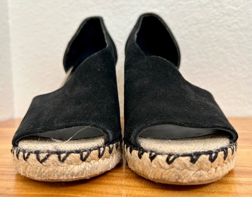 VINCE Sonora Suede Espadrille Wedge Asymmetric Black Sandals Shoes Women' Size 7 - Picture 4 of 16