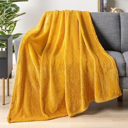 PAVILIA Mustard Yellow Throw Blanket for Couch Bed Soft Fleece Throws