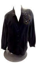 Womens Black Embellished Cotton Casual Jacket Size L