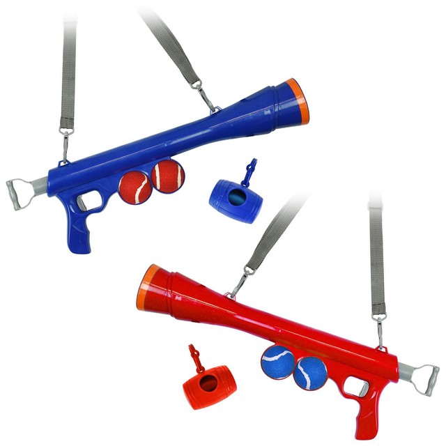 Dog Ball Launcher Gun Cannon Fetch Toy With Balls Carry Strap Shooter