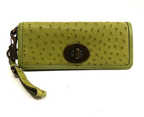 COACH LTD APPLE GREEN GENUINE OSTRICH LEATHER LEGACY LONG CLUTCH PURSE WRISTLET
