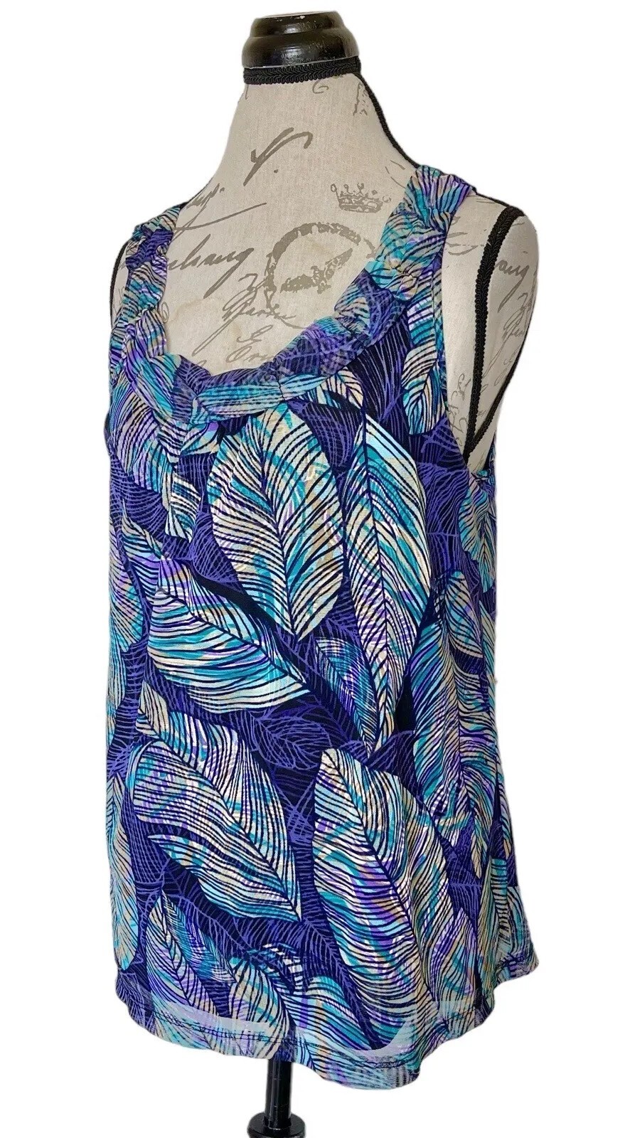 Rafaella Womens Blouse Size Large Mesh Artsy Print Sleeveless Work Wear Office  thumbnail 5