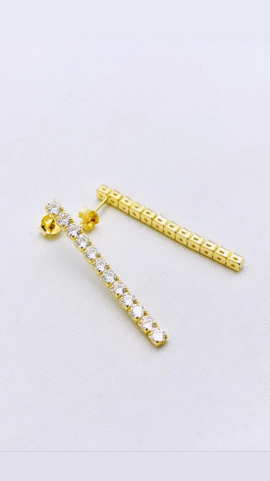 Orecchini Tennis in Argento 925 Galvanica Oro con Zirconi Bianchi diWa Jewels - Immagine 4 di 4