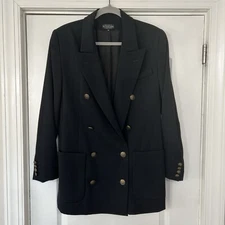 Vintage J Peterman Women’s Double Breasted Blazer Women’s 14 Black 100% Wool VG