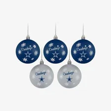 Dallas Cowboys Shatterproof BALLS Christmas Tree Holiday Ornaments Set 5 pack