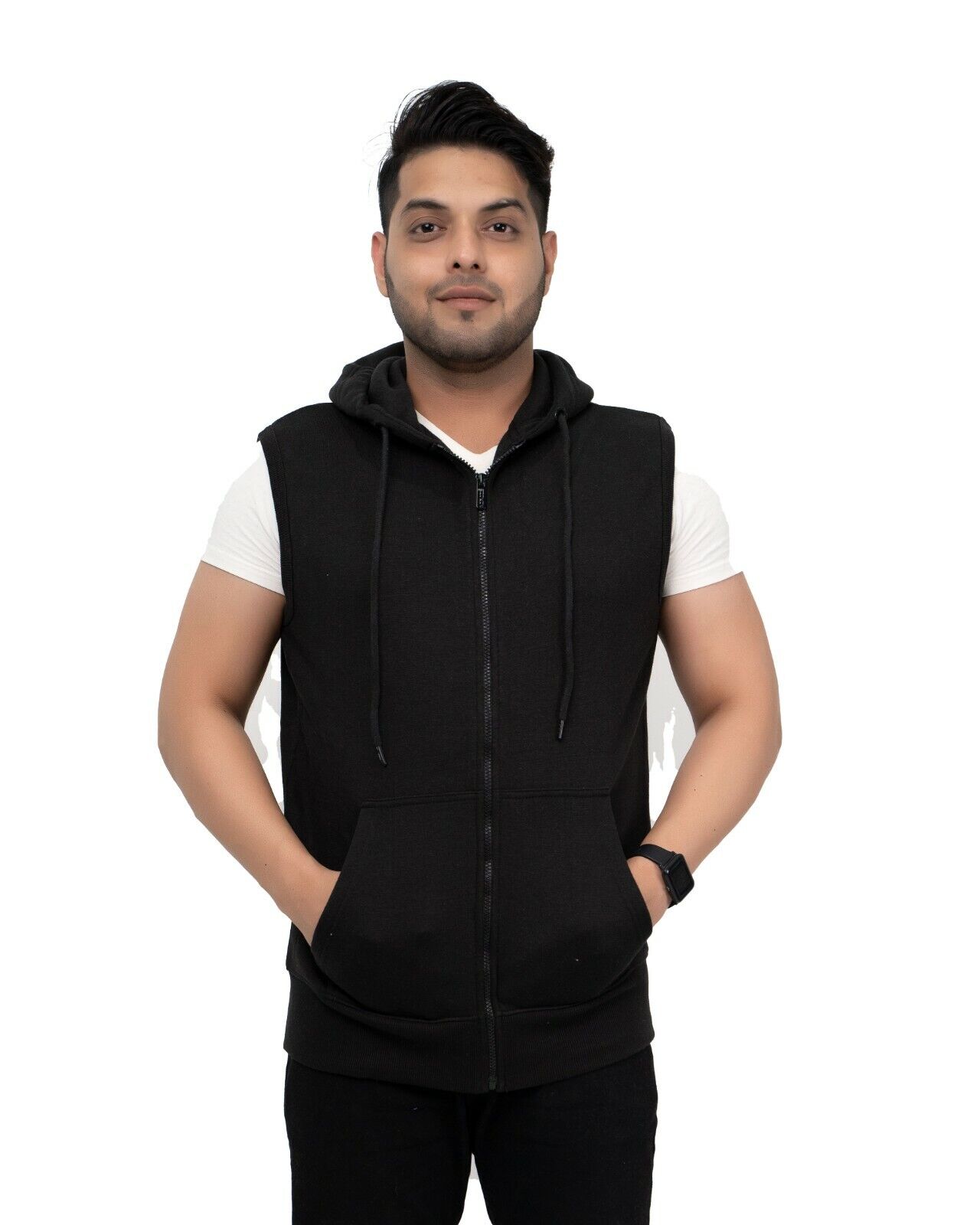 New Men's Sleeveless Hoodie Zip Up Hooded Sweatshirt Top Gilet Fleece  Jacket