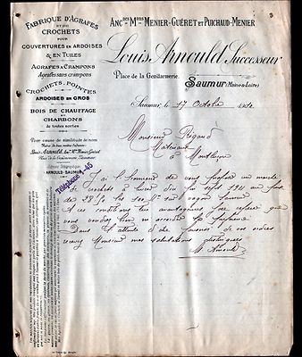 SAUMUR (49) STAPLE FACTORY ''MENIER, GUERET & PUICHAUD / Louis ARNOULD'' in 1910