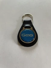 Geo Keychain Black Leather Geo Key Fob key chain Blue Emblem