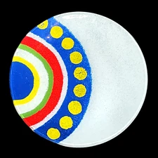 Macy's The Cellar Bright Pop Culture Glass 6.25" *4pc Appetizer Plates NIB 2004