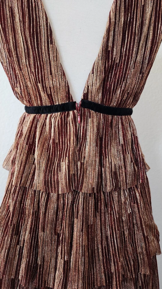 Maxi Dress New Size Small Burgundy Gold Bow Holiday Retro Party Bridgerton - Image 4 of 4