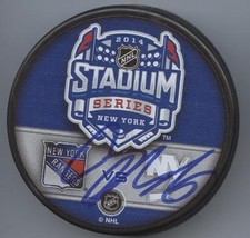 CARL HAGELIN SIGNED NEW YORK RANGERS 2014 STADIUM SERIES HOCKEY PUCK w/ COA