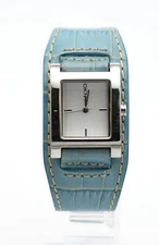 DKNY BLUE LEATHER BIKER CUFF BAND WOMEN'S WRIST WATCH