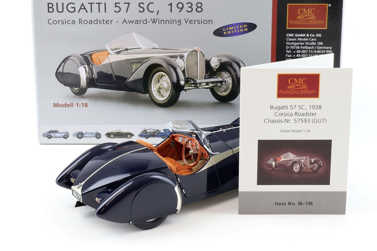1:18 CMC Bugatti 57 Sc Corsica Roadster 1938 Blue Concours D
