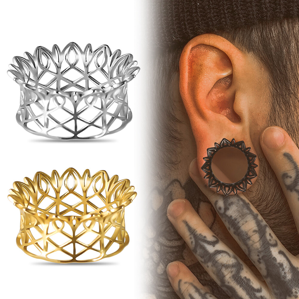 2 écarteurs Tunnels En Acier Inoxydable Motif Fleurs Creuses - Pour Piercing étiré, Léger, Hypoallergénique
