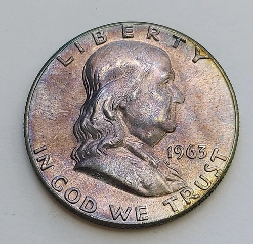 1963 Philadelphia Franklin 90% Silver Half Dollar About Uncirculated Details