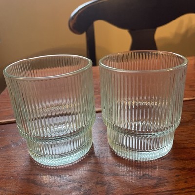 Jonathan Adler Biba Glasses Ribbed Aquamarine 13 oz Set of 2