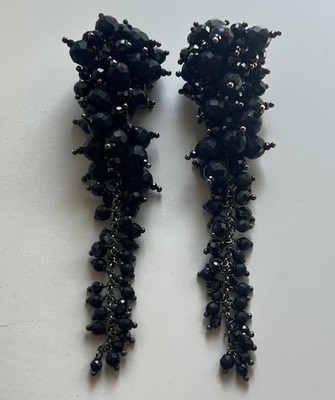 New Brunello Cucinelli Black Beaded Cluster Tassel Drop Earrings Old Money