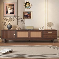 Mid Century Modern TV Stand for 80 Inch TVs Media Console with Sliding Doors