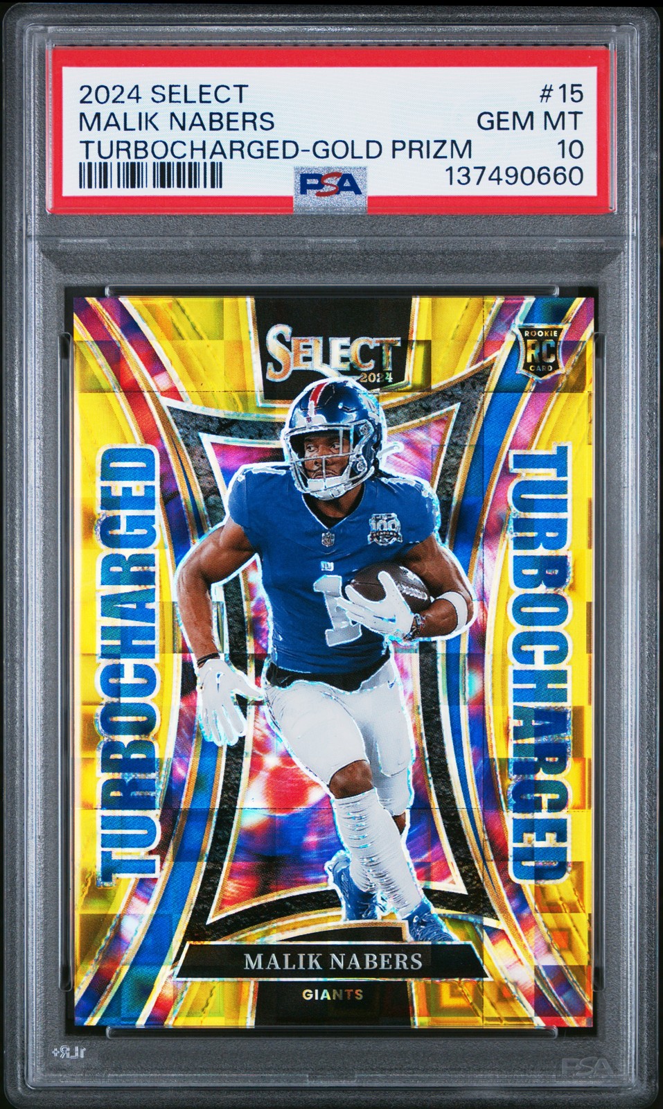 2024 Panini Select #15 Malik Nabers Turbocharged Gold Prizm PSA 10 #/10