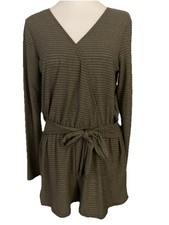 Billabong Olive Green V Neck Long Sleeve Short Romper With Tie Waist Medium EUC