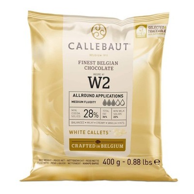 Receipe No. W2  Kuvertüre Callets, Weiße Schokolade, 28% Kakao, 400g  1er Pack