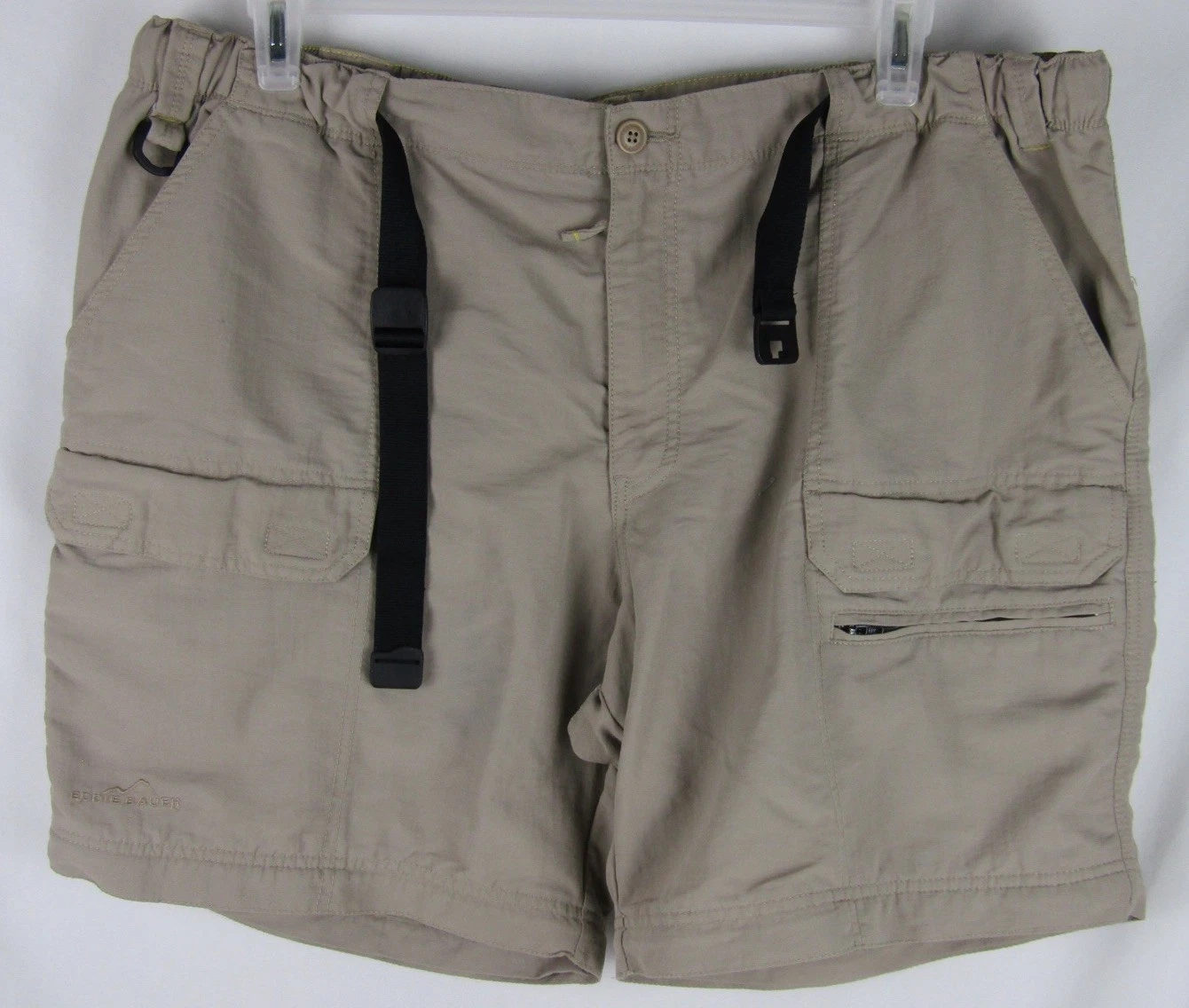 Mens Eddie Bauer Sport 100% Nylon Shorts-Size XL-Belted-Beige/Tan-Pockets-EUC