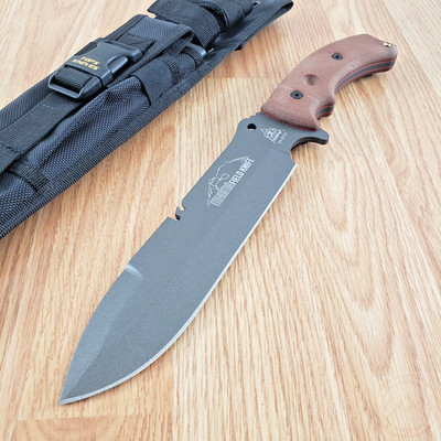 TOPS Tahoma Fixed 7.75'' 1095HC Steel Top Edge UNSHARPENED Blade Micarta Handle